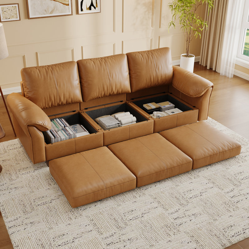 Canapé modulaire 96 po à 3 places avec rangement 96 po, gris, Brun