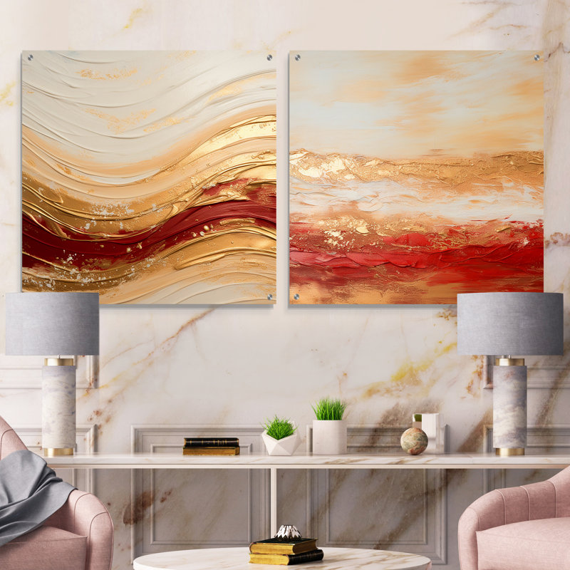 Newhart - Ensemble de 2 peintures murales abstraites en acrylique, H 16 po x l 33 po