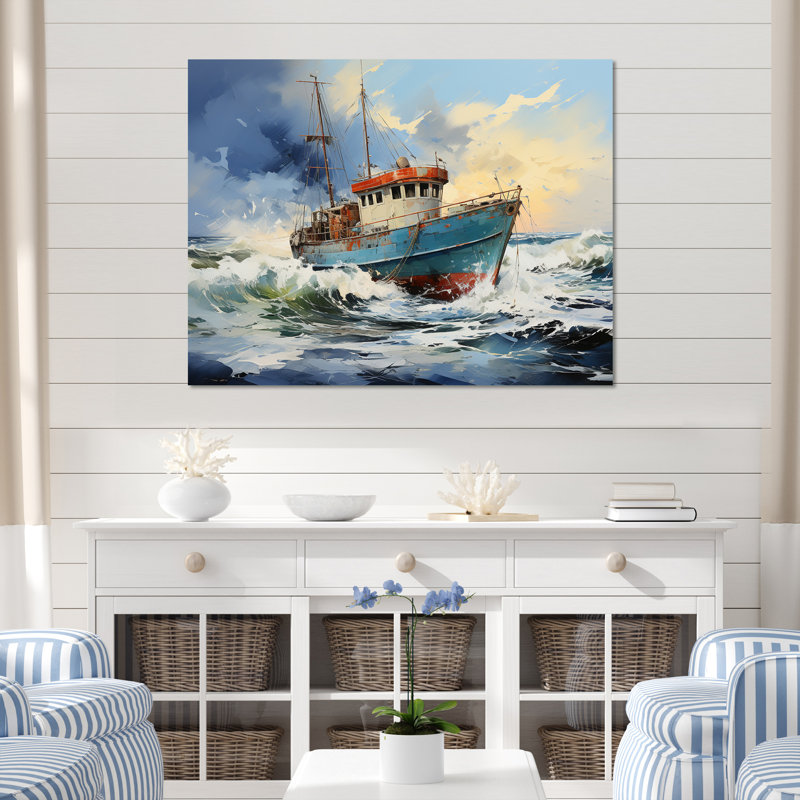 Nautique, aventure nautique - Bateau côtier, art mural, Toile tendue, H 12 po x l 20 po x P 1 po