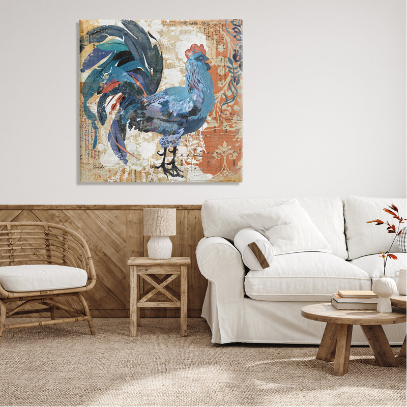 «Vintage Rooster Floral Collage», impression sur toile tendue, H 36 po x l 36 po x P 1,5 po