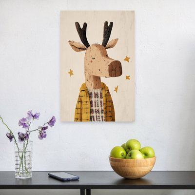 Cozy Winter Moose Abstract Contemporary Deer Forest Landscape Wall Art Print by Mathieu - Wrapped Canvas Print