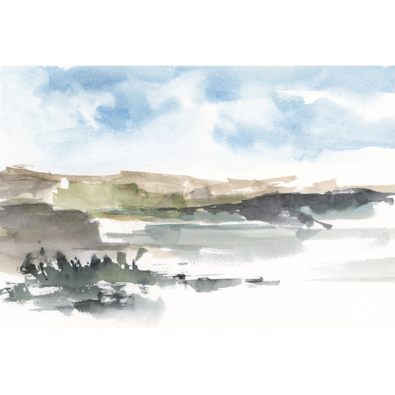 Western Lake Study I by Ethan Harper - Painting on Canvas, 20cm H x 30cm W, Black Floater Framed