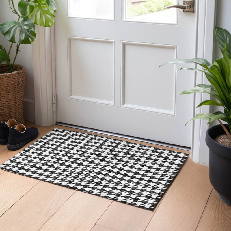 Premium Machine Washable Paullette AMF137 Black Rug, Rectangle 1'8" x 2'6"