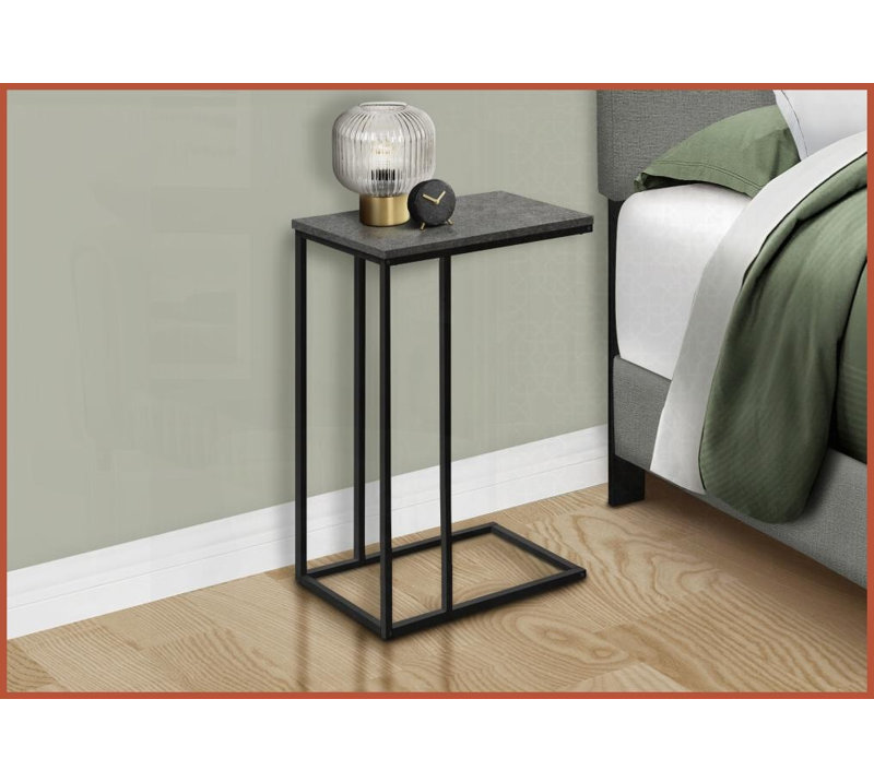 Table basse en stratifié gris peu encombrante, table d'appoint en métal noir en forme de C pour le salon et amp; Chambre à coucher