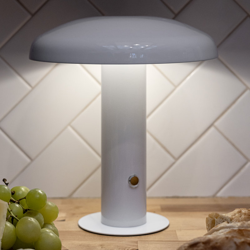 Writzer 11" Contemporary Bohemian Rechargeable/Cordless Dimmable Integrated LED Mushroom Table Lamp, White