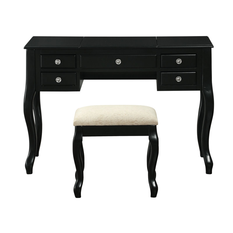 Daryel Vanity Set Featuring Stool and Flip-Up Mirror, Black