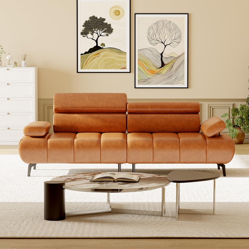 Convertible Sleeper Sofa with Adjustable Design, 3-Seater Faux Leather Futon Sofa Bed Featuring Adjustable Backrests & Headrests Split Recliner for Bedroom, Brown