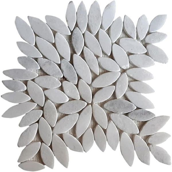CNK Tile Milky White Flower Flat Sliced Pebble Tile Natural Stone Tile For Shower Bathroom Floor Kitchen Indoor Or Outdoor Use - 12" X 12"