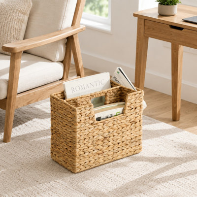 Wicker Water Hyacinth Magazine Basket with Handles