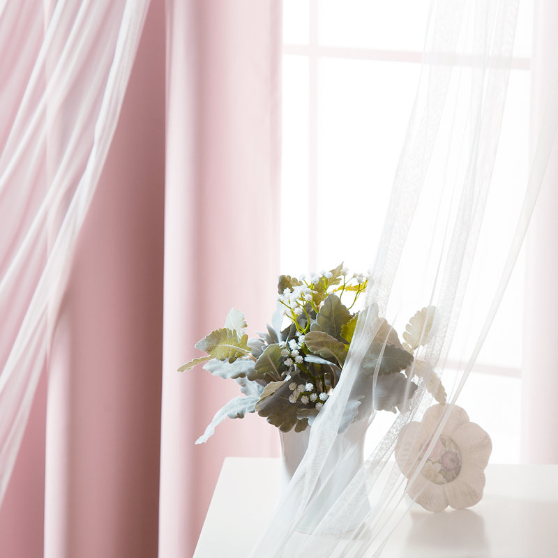 Granados Thermal Room Darkening Sheer and Solid Curtain (Set of 2), Light Pink, 80" W x 84" L