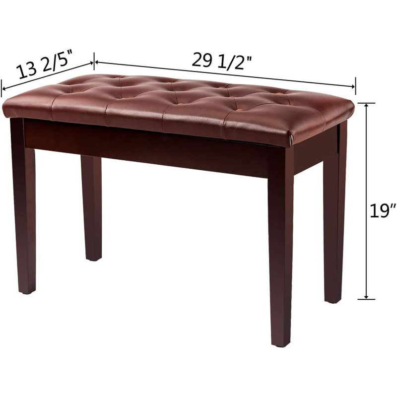 Banc de piano brun avec rangement à boutons 13,8 po x 19 po