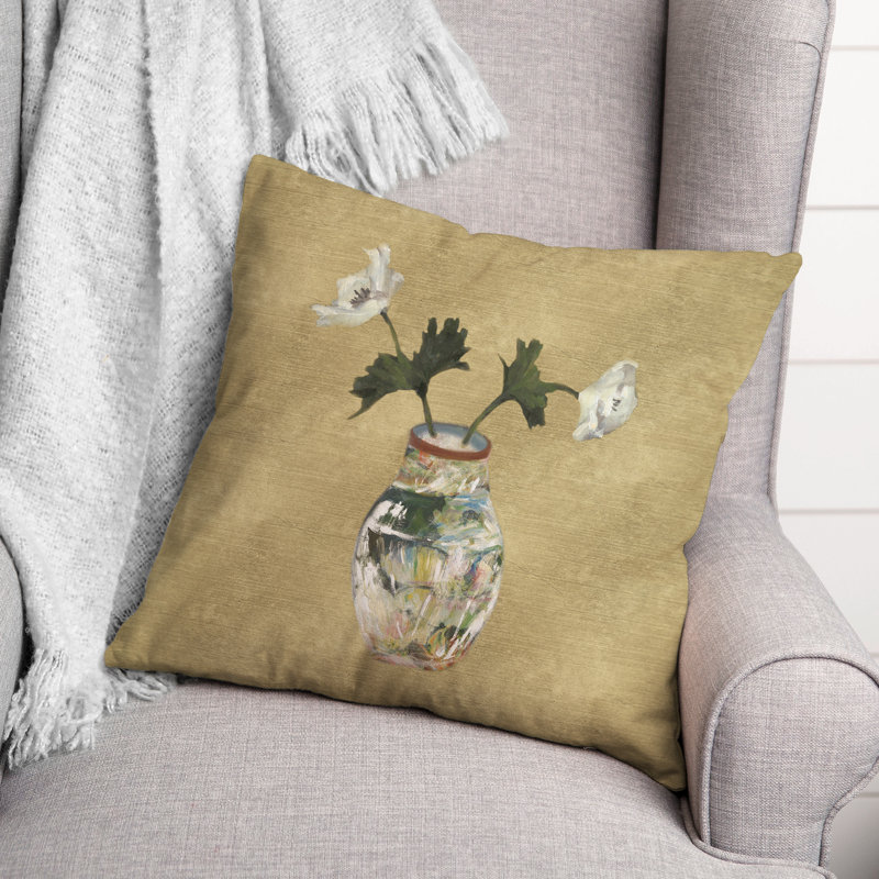 Coussin intérieur / extérieur vase coloré avec fleurs blanches