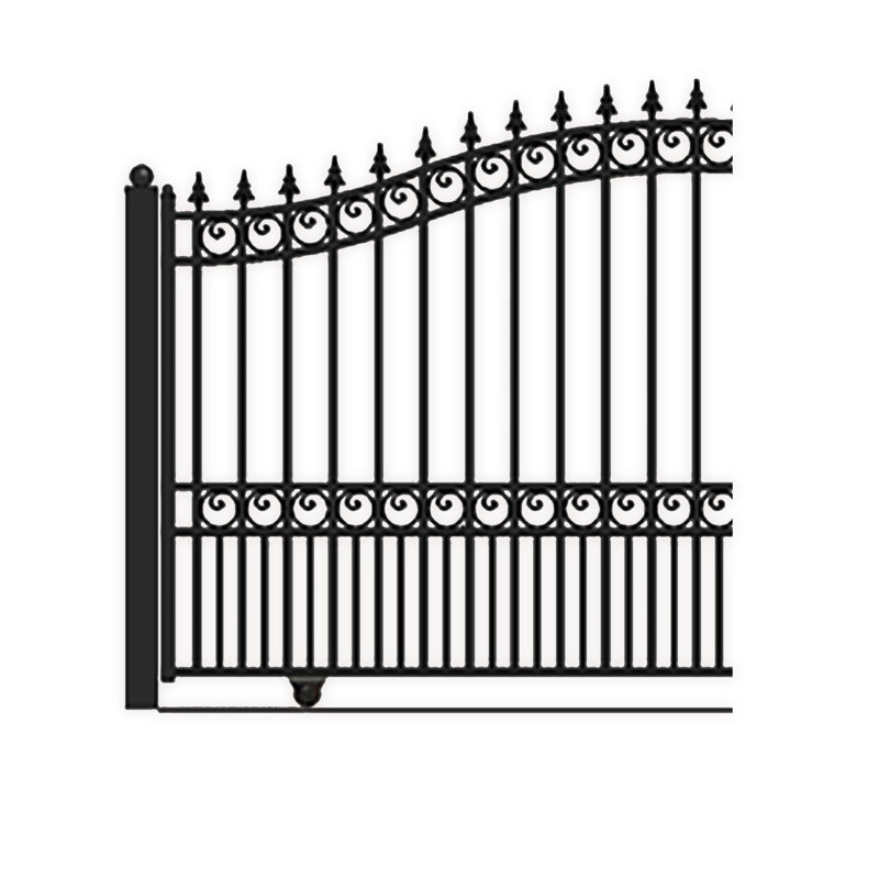Black Steel Arched Sliding Driveway Gate with Pedestrian Gate