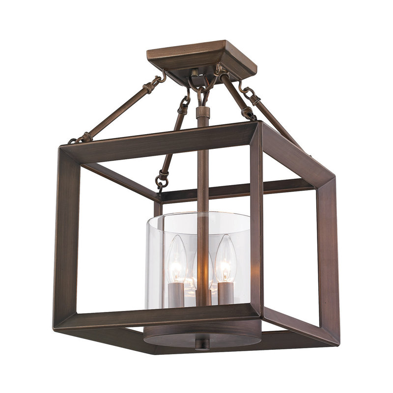 Averee 3 - Light Lantern Pendant, Clear Glass, Gunmetal Bronze