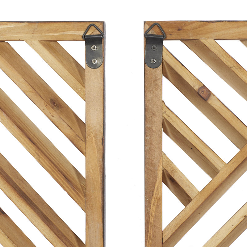 Wood Slatted Wood Design Geometric Brown Wall Decor Set