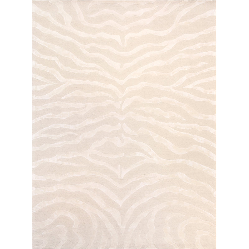 Tapis ivoire / ivoire touffeté à la main à imprimé animal, Rectangle 9 pi 9 po x 13 pi 9 po