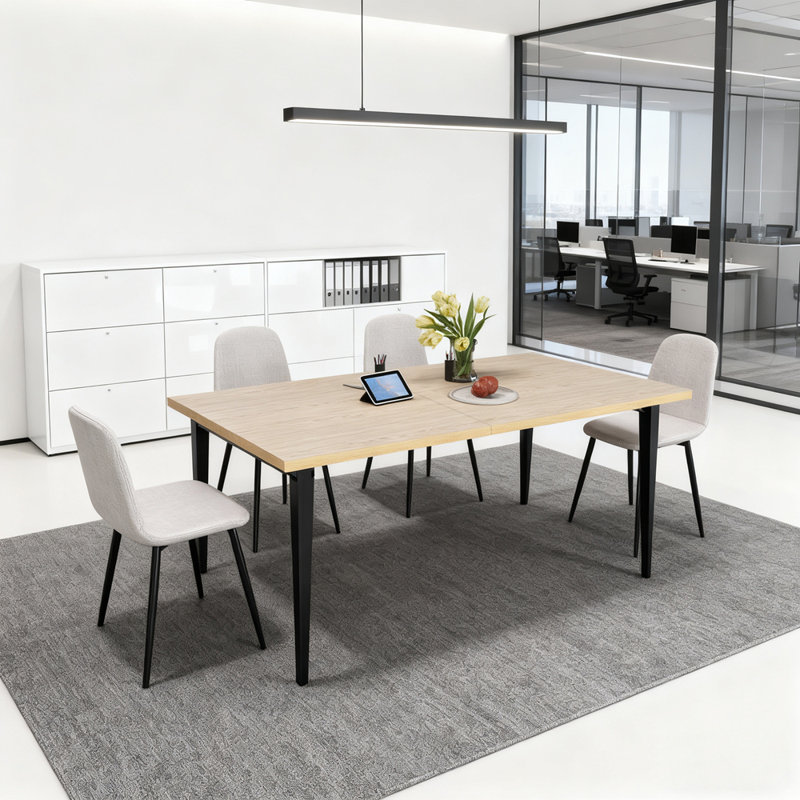 Table de salle à manger moderne de 63 pouces, plateau de table en bois et pieds en fer résistant à la rouille, table de cuisine rectangulaire pour 6 à 8 personnes, design industriel rustique pour la salle à manger, patio (table seulement)