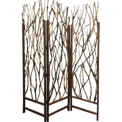 Brainard 70" Brown Wood Branches Folding Three Panel Screen Room Divider