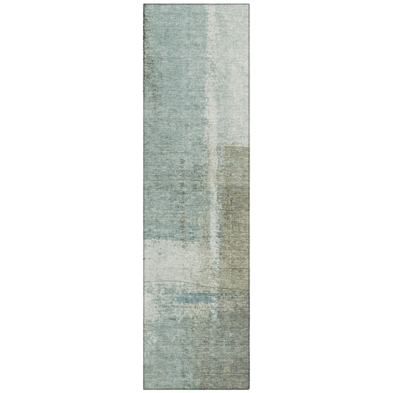 Machine Washable Indoor/Outdoor Xhevrie Seafoam Rug, Runner 2'3" x 7'6"