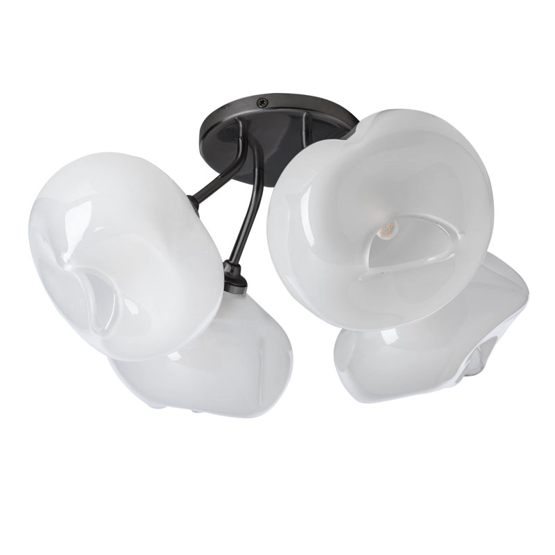 Ume Frosted Glass 4-Light Semi Flush Mount, Black