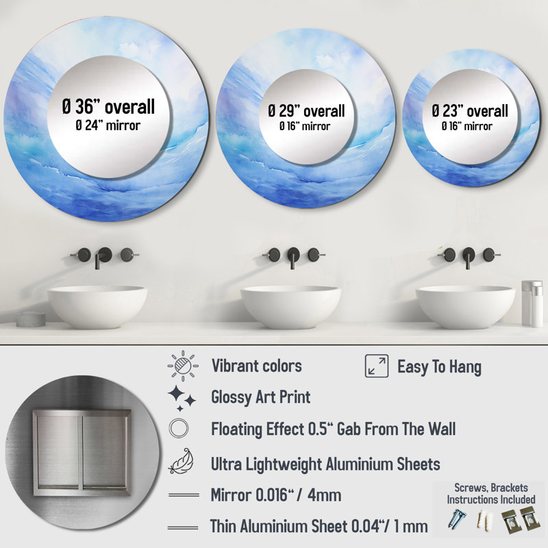 Calming Arc Of Stillness I - miroir arc-en-ciel, miroir mural rond bleu, impression sur métal, 23 po x 23 po
