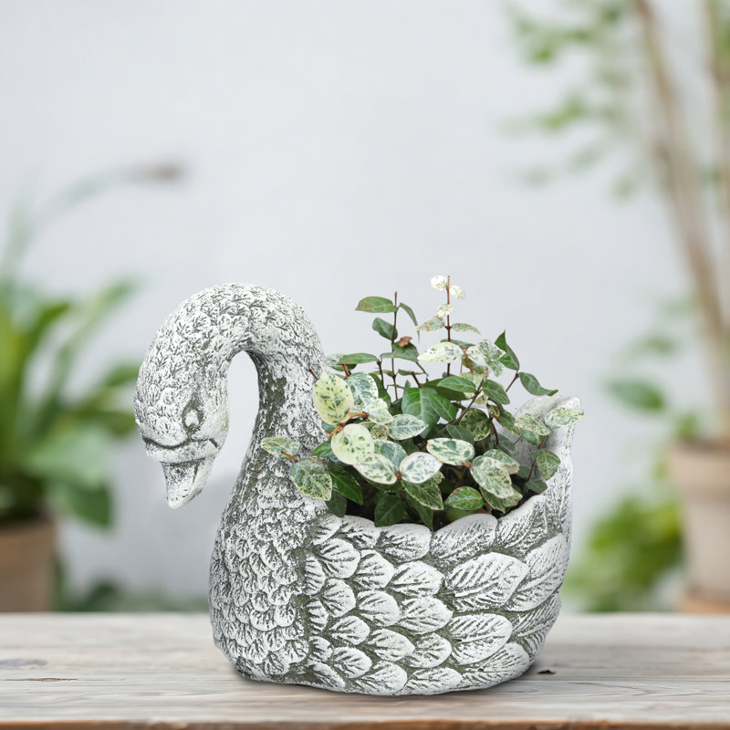 Cement Planters for Outdoor Plants Succulent Pots Indoor Herb Plant Pots Concrete Swan Statue Tabletop Garden Balcony Decor