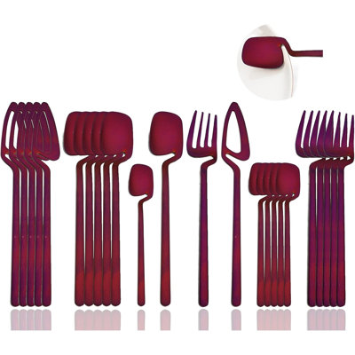 Ensemble de couverts suspendus en acier inoxydable de 24 pièces, service de couverts pour 6 personnes à finition satinée, comprend couteaux, fourchettes, cuillères et lave-vaisselle