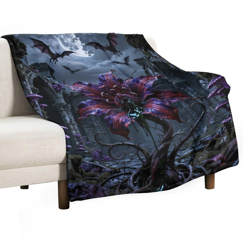 Fleur gothique avec (1) jeté en flanelle de luxe, couverture douce et chaude pour le canapé du salon, 30 po x 40 po
