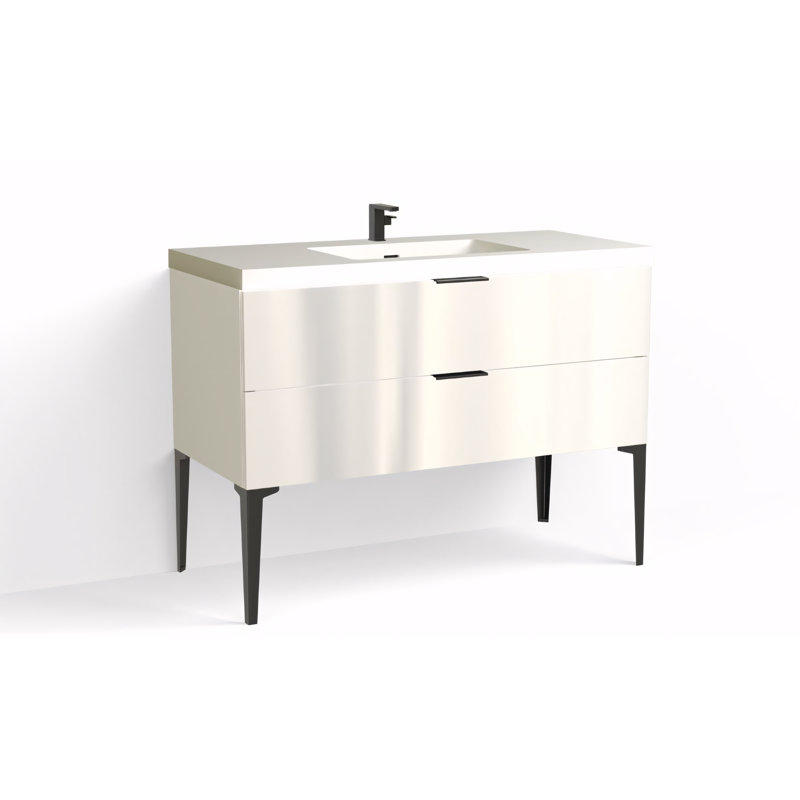 Avila 48" W Freestanding Single Bathroom Vanity with Dean Leg, White Acrylic, Matte Black, Matte White/Single