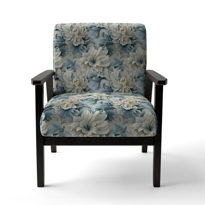 Petal Symphony Blue Damask Harmony - Upholstered Traditional Arm Chair, Damask Pattern Accent Chair