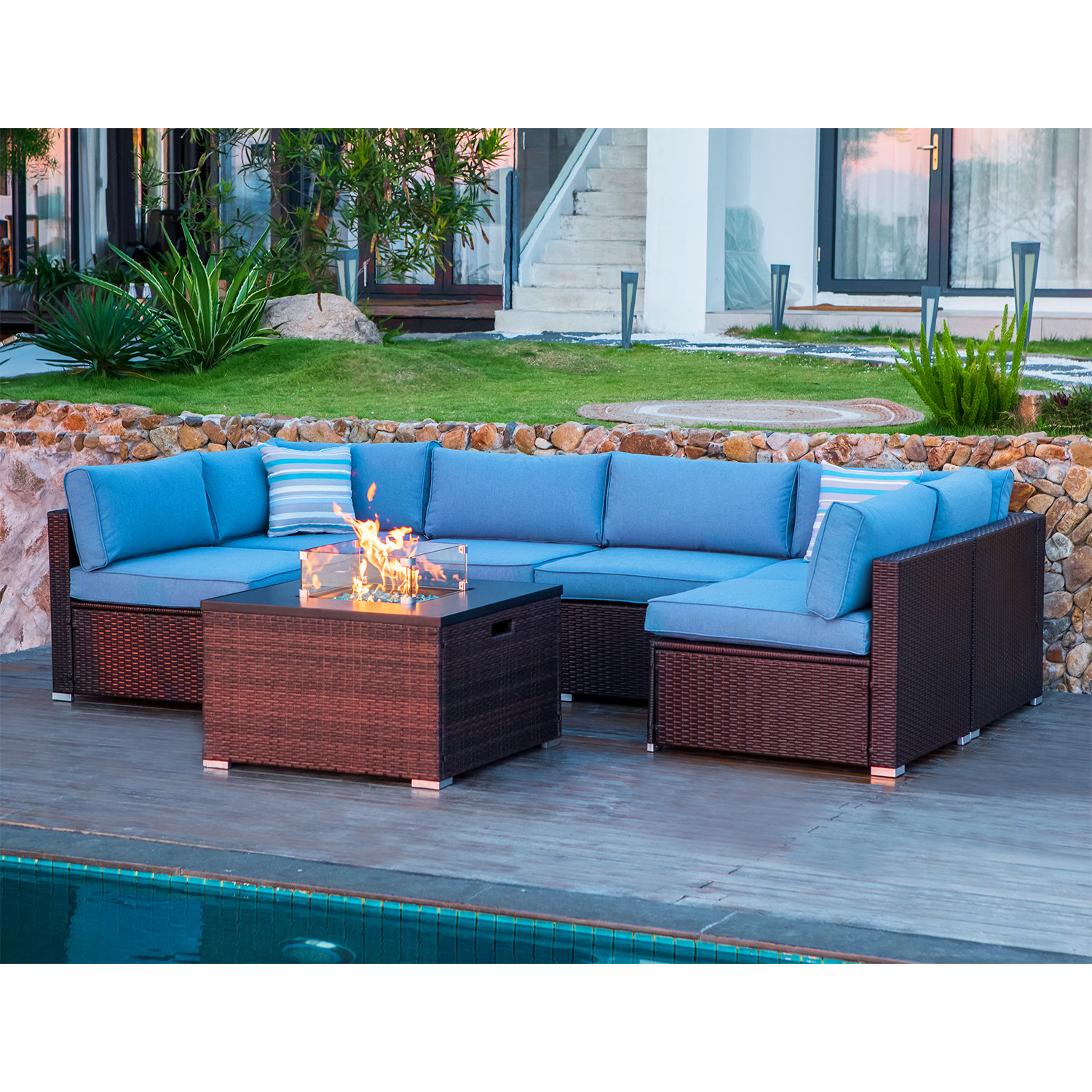 Beachcrest Home Lavallee 7 Piece Sectional Seating Group with Cushions ...