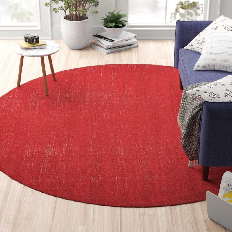 Tapis d'intérieur bourgogne de couleur unie Aiden-Lee, Rond 3 pi 7 po