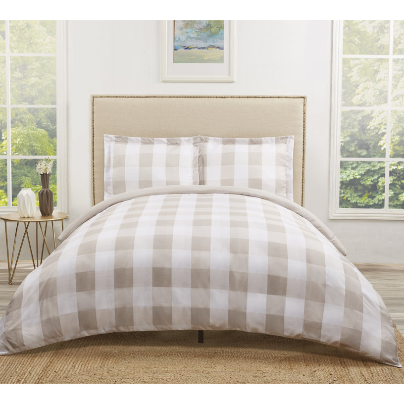 Ensemble de housse de couette Buffalo Plaid, Housse de couette lit simple TG et 1 taie décorat, Kaki