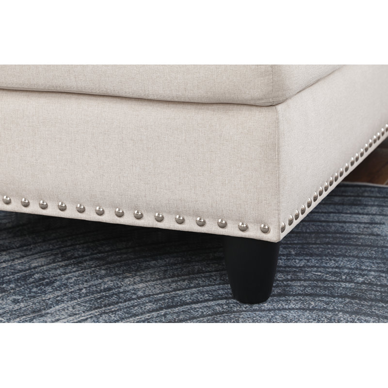 Antoneta Upholstered L-Shaped Sectional Left Hand Facing, Blue, Beige Linen