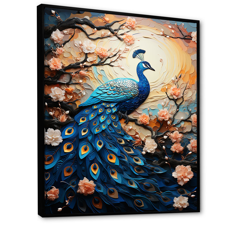 «Fantasy Peacock In Enchanted Blooms IV», reproduction sur toile, Cadre flottant noir, H 32 po x l 16 po x P 1 po