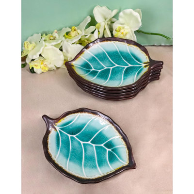 Ensemble de 6 assiettes à salade en céramique en forme de feuille Midori Kannyu