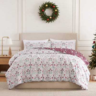 Ensemble de literie réversible Southshore Fine Linens Holiday Harmony, en microfibre doublement brossée 100 g/m² avec rembourrage en fibres synthétiques, comprenant une couette et une taie d'oreiller, pour les fêtes. Tailles : 1 place et 1 place XL.