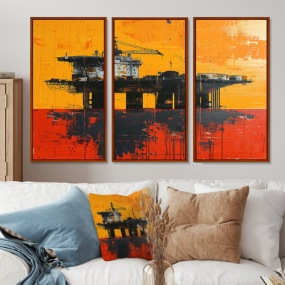 «Orange Orange Oil Plateform Ocean Drill - Oil Rigs / Fields», ensemble de reproductions d'art mural