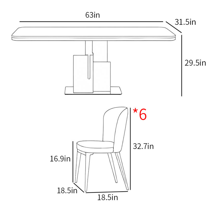 Ensemble de table de salle à manger moderne et luxueux, H 29,5 po x L 63 po x l 31,5 po