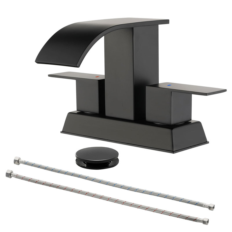 4 Inch Centerset Bathroom Faucet With Pop-Up Drain Kit 3 Hole Waterfall Bathroom Sink Faucets Stainless Steel Double Handle Bathroom Vanity Basin Taps