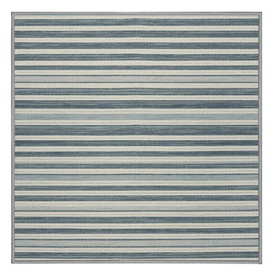 Washable Pale Blue White Striped Area Rug