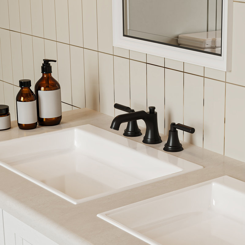 Robinet de salle de bain à large entraxe avec bonde, Noir mat