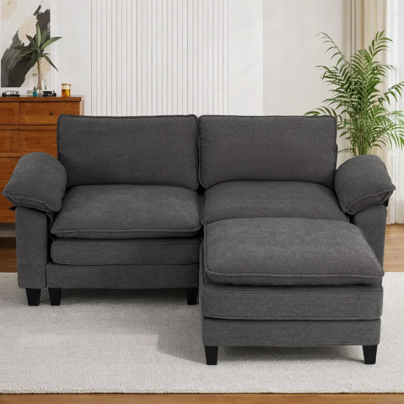 Canapé d'angle rembourré avec 1 repose-pieds, Gris chenille