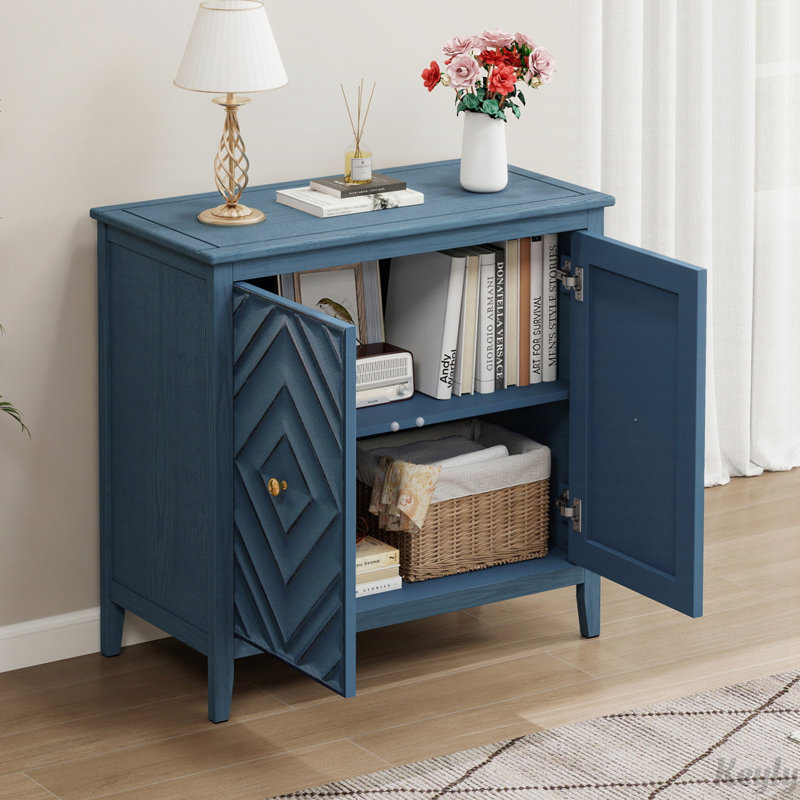Geometric Embossed Storage Cabinet with Magnetic Doors, Matte Vintage Finish, Handle-Free Design, Raised Legs for Easy Cleaning, Entryway Sideboard Cabinet for Living Room & Bedroom