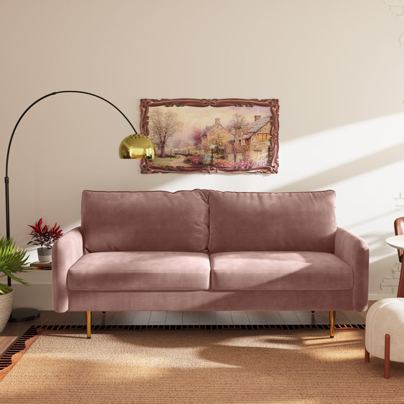 Siniard 70'' Upholstered Sofa, Rose Velvet, 33.07" H X 71.65" W X 36.69" D