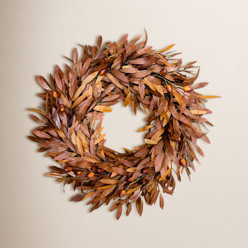 Couronne d'eucalyptus 24 po pour porte d'entrée - Grande couronne artificielle d'eucalyptus d'extérieur pour porche, fenêtre, maison de campagne, maison, vacances, décorations d'automne suspendues