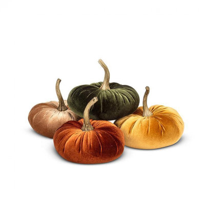 Set Of 4 Assorted Colors Velvet Pumpkins Decoration