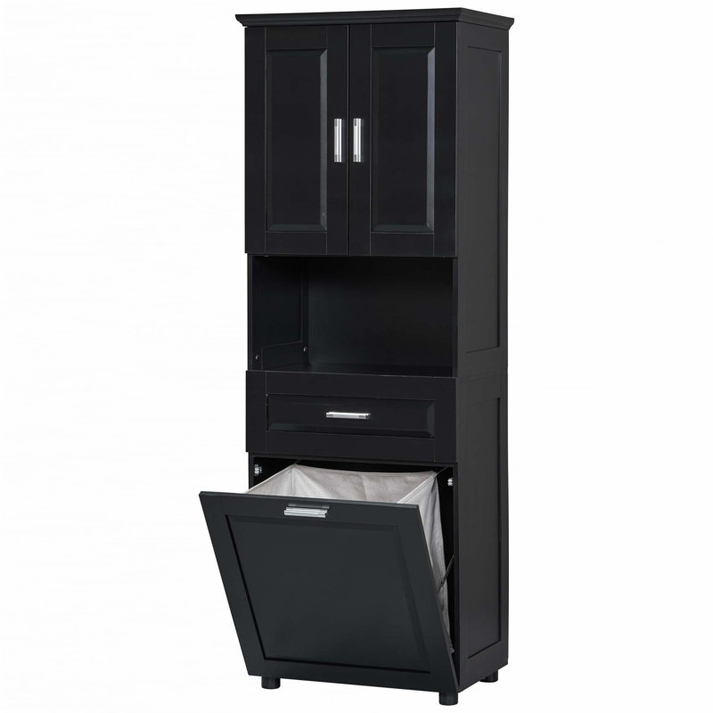 Grande armoire de salle de bain avec panier à linge, Noir