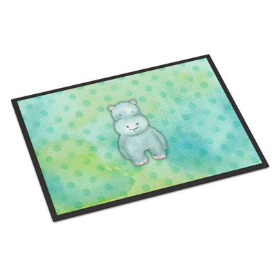 Tapis de porte pour l’extérieur antidérapant polkadot hippopotamus Aahil