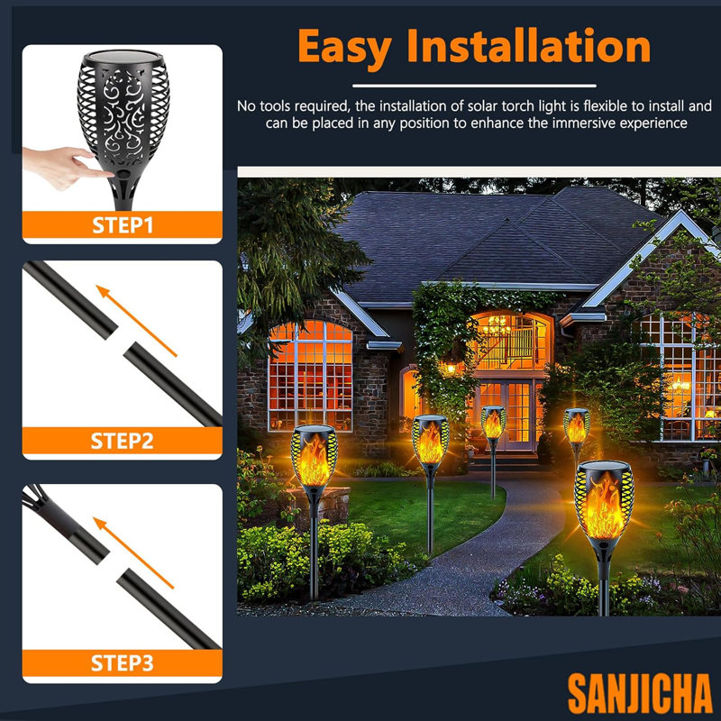Upgraded Larger Solar Lights Outdoor, 6 Pack Flickering Flame Solar Torch Lights with Super Larger Size for Garden Decor